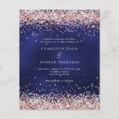 Navy blauw roos gouden budget bruiloft uitnodiging (Voorkant)