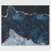 Navy Blauw & Roos Gouden Folie Agaat Marmer Cadeaupapier (Vlak)