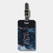 Navy Blauw & Roos Gouden Folie Agaat Marmer De Bru Bagagelabel (Voorkant verticaal)