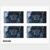 Navy Blauw Roos Gouden Folie Agaat Monogram Bruilo Rechthoekige Sticker (Vel)