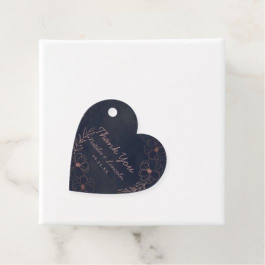 Navy Blauw & Roos Gouden Folie Bloemengrens Bruilo Bedankjes Labels (In situ)