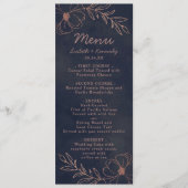 Navy Blauw & Roos Gouden Folie Bloemengrens Diner Menu (Voorkant)