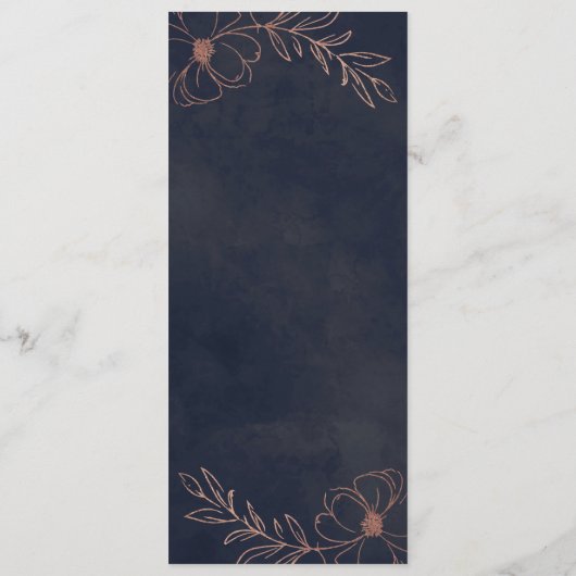 Navy Blauw & Roos Gouden Folie Bloemengrens Diner Menu (Achterkant)