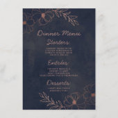 Navy Blauw & Roos Gouden Folie Bloemengrens Diner Menu (Voorkant)