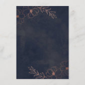 Navy Blauw & Roos Gouden Folie Bloemengrens Diner Menu (Achterkant)