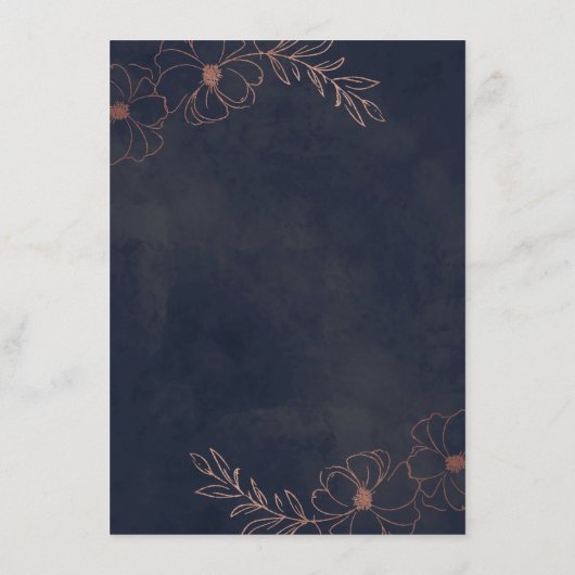 Navy Blauw & Roos Gouden Folie Bloemengrens Diner Menu (Achterkant)