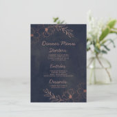 Navy Blauw & Roos Gouden Folie Bloemengrens Diner Menu (Staand voorkant)