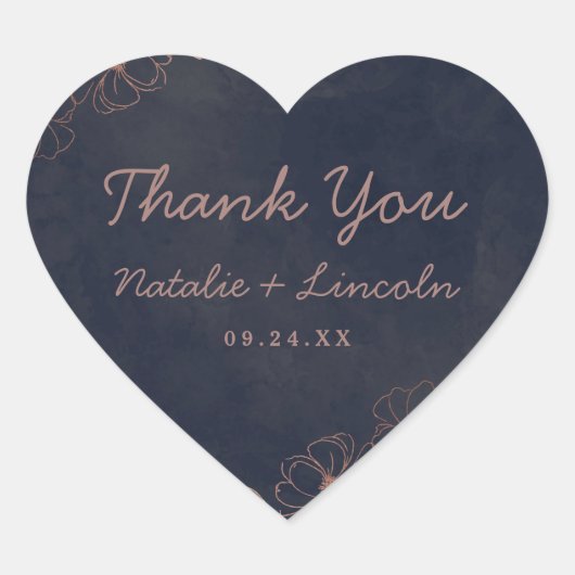 Navy blauw & Roos gouden folie chique bruiloft dan Hart Sticker (Voorkant)