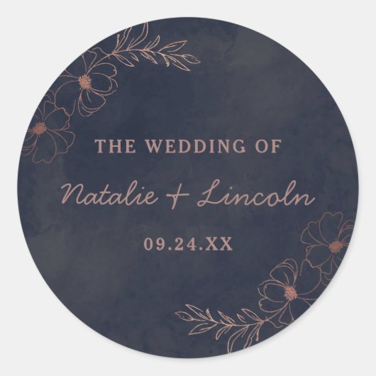 Navy Blauw & Roos Gouden Folie Monogram Rustieke B Ronde Sticker (Voorkant)