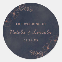 Navy Blauw & Roos Gouden Folie Monogram Rustieke B Ronde Sticker