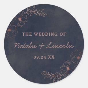 Navy Blauw & Roos Gouden Folie Monogram Rustieke B Ronde Sticker