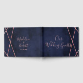 Navy blauw & Roos gouden geometrische bruiloft mon Gastenboek (Volledig)