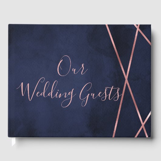 Navy blauw & Roos gouden geometrische bruiloft mon Gastenboek (Voorkant)