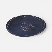 Navy blauw & Roos gouden geometrische bruiloft mon Papieren Bordje (Gekanteld)