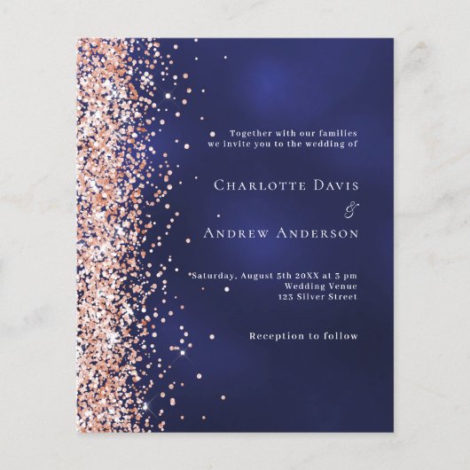 Navy blauw roos gouden huwelijksuitnodiging (Voorkant)