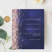 Navy blauw roos gouden huwelijksuitnodiging