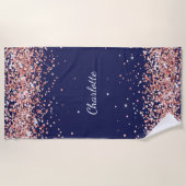 Navy blauw roos gouden naam strandlaken (Voorkant)