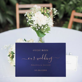 Navy blauw roos gouden script bruiloft gastenboek
