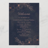 Navy blauw & Roos goudfolie chique huwelijksceremo Programmakaart (Voorkant)