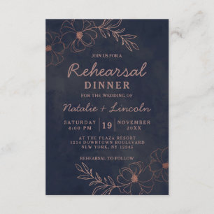 Navy Blauw & Roos Goudfolie Chique repetitie diner Kaart