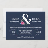 Navy Blauw Roze Bloemen Ampersand 2 in 1 Bruiloft Kaart (Voorkant)