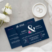 Navy Blauw Roze Bloemen Ampersand 2 in 1 Bruiloft Kaart