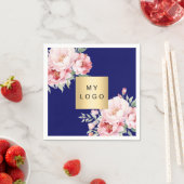 Navy blauw roze bloemen business logo servet (Insitu)