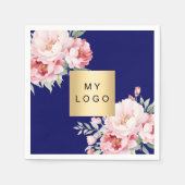 Navy blauw roze bloemen business logo servet (Voorkant)
