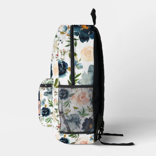 Navy Blauw Roze Bloemen meisjesnaam Rugzak (Rechts)