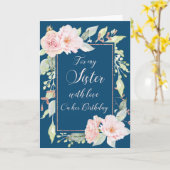 Navy Blauw Roze Bloemen Zuster Verjaardag Kaart (Gele Bloem)