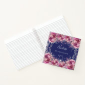 Navy blauw roze bloemige glitter naam elegant notitieboek (Binnen)