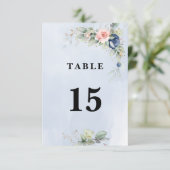 Navy blauw & Roze Blush Tafelnummer Dubbelzijdig (Staand voorkant)