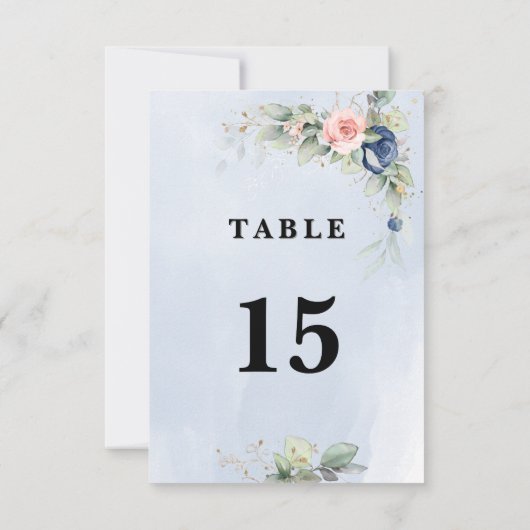 Navy blauw & Roze Blush Tafelnummer Dubbelzijdig (Achterkant)