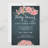 Navy blauw roze pioenrozen floraal elegant baby sh kaart (Voorkant)