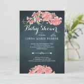 Navy blauw roze pioenrozen floraal elegant baby sh kaart (Staand voorkant)