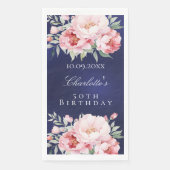 Navy blauw roze rozen bloemen elegante verjaardag servet (Voorkant)