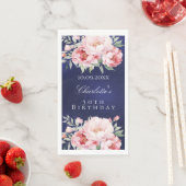 Navy blauw roze rozen bloemen elegante verjaardag servet (Insitu)