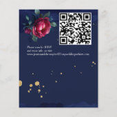 Navy blauw roze rozen bruiloft uitnodiging sjabloo (Achterkant)