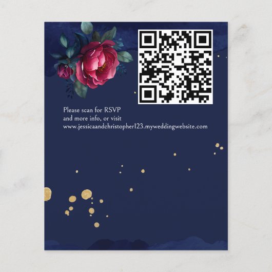 Navy blauw roze rozen bruiloft uitnodiging sjabloo (Achterkant)