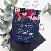 Navy blauw roze rozen bruiloft uitnodiging sjabloo