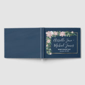 Navy blauw & roze stoffig Roos groen gouden bruilo Gastenboek (Volledig)