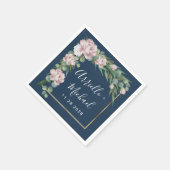 Navy blauw & roze stoffig Roos groen gouden bruilo Servet (Hoek)