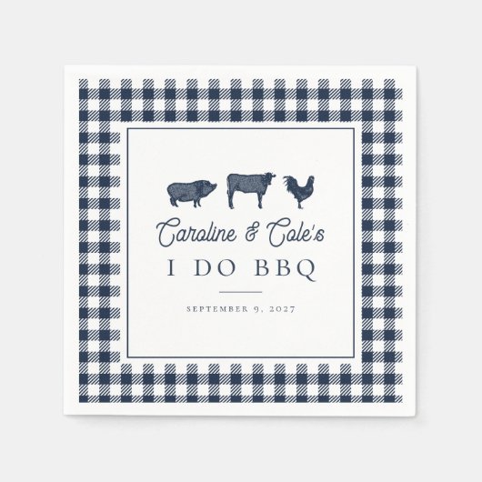 Navy Blauw Rustiek Land "Ik doe BBQ" Bruiloft Servet (Voorkant)