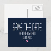 Navy blauw save the date briefkaart (Voorkant / Achterkant)
