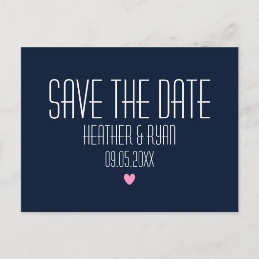 Navy blauw save the date briefkaart (Voorkant)