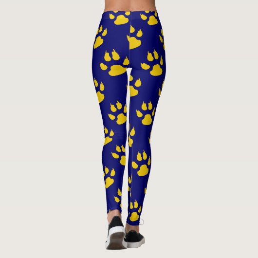 Navy blauw schattig poot patroon print leggings (Achterkant)