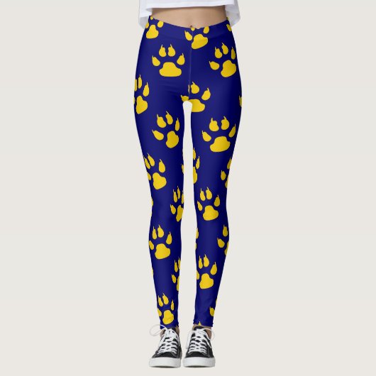 Navy blauw schattig poot patroon print leggings (Voorkant)