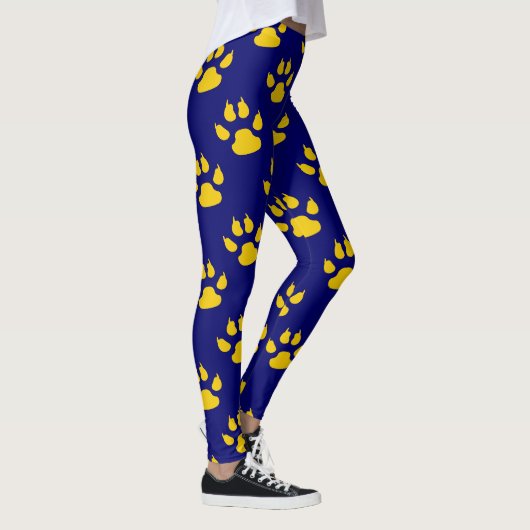 Navy blauw schattig poot patroon print leggings (Rechts)