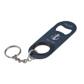 Navy Blauw Scheepsanker Boot Familienaam Mini Flessenopener (Voorkant Gekanteld)