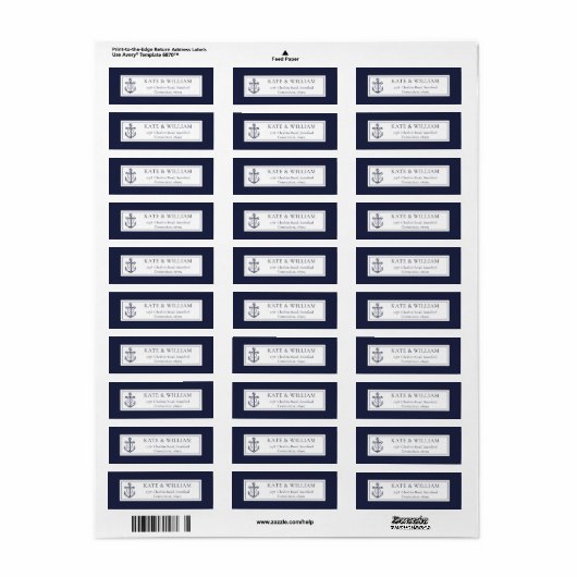 Navy Blauw Scheepsanker Retouradres Etiket (Full Sheet)